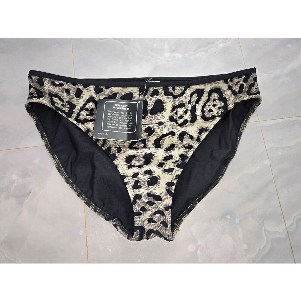 Shape FX Womens Size 12 Black/Grey Leopard Print Bikini Bottoms